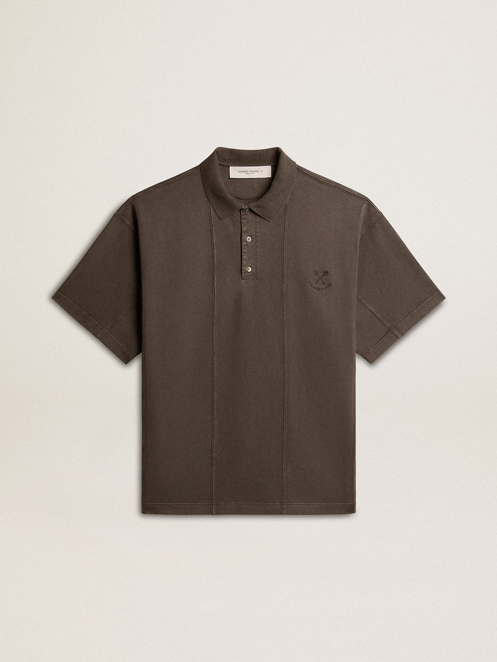 Golden Goose Men's cotton polo shirt in anthracite gray with embroidery