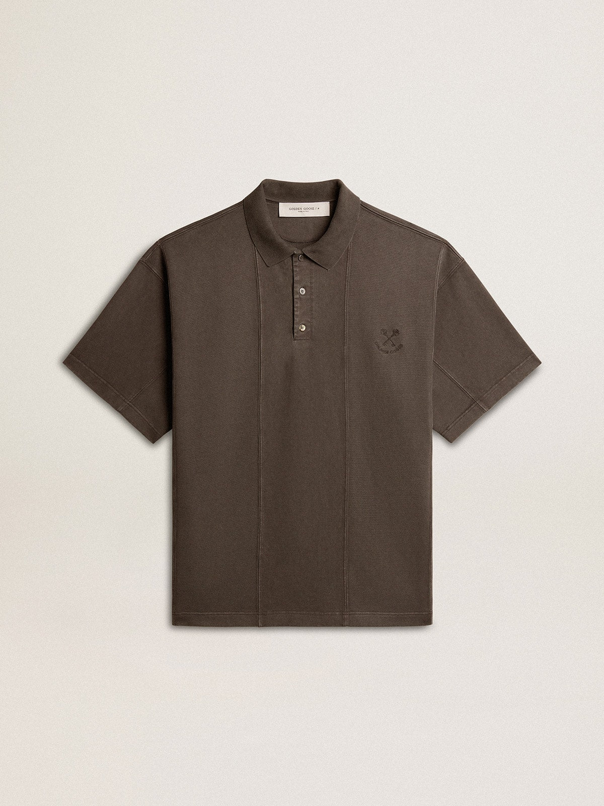 Golden Goose Men's cotton polo shirt in anthracite gray with embroidery