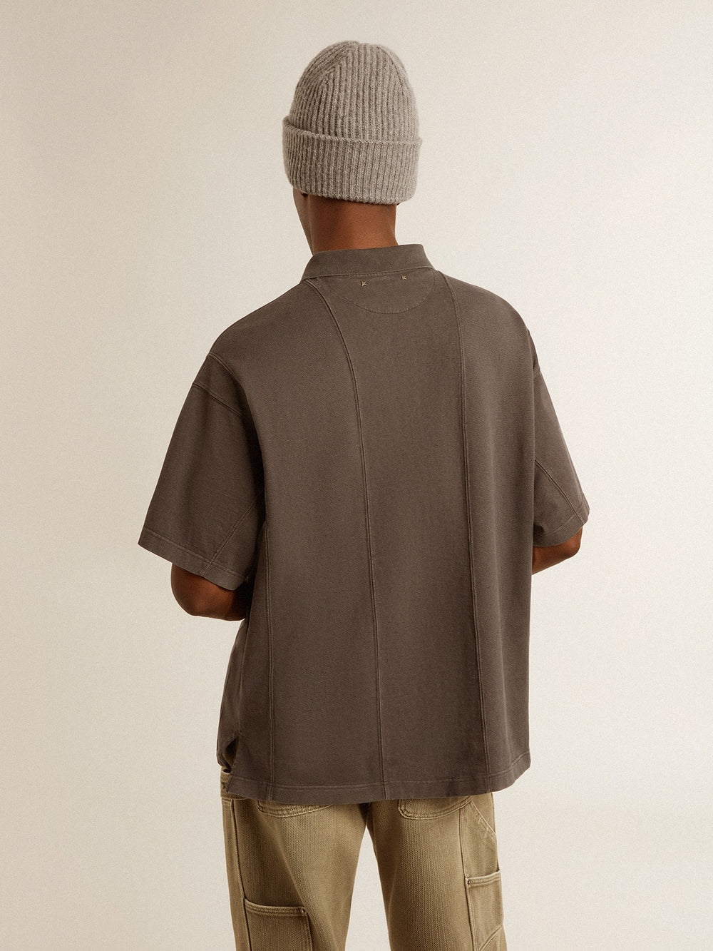Golden Goose Men's cotton polo shirt in anthracite gray with embroidery