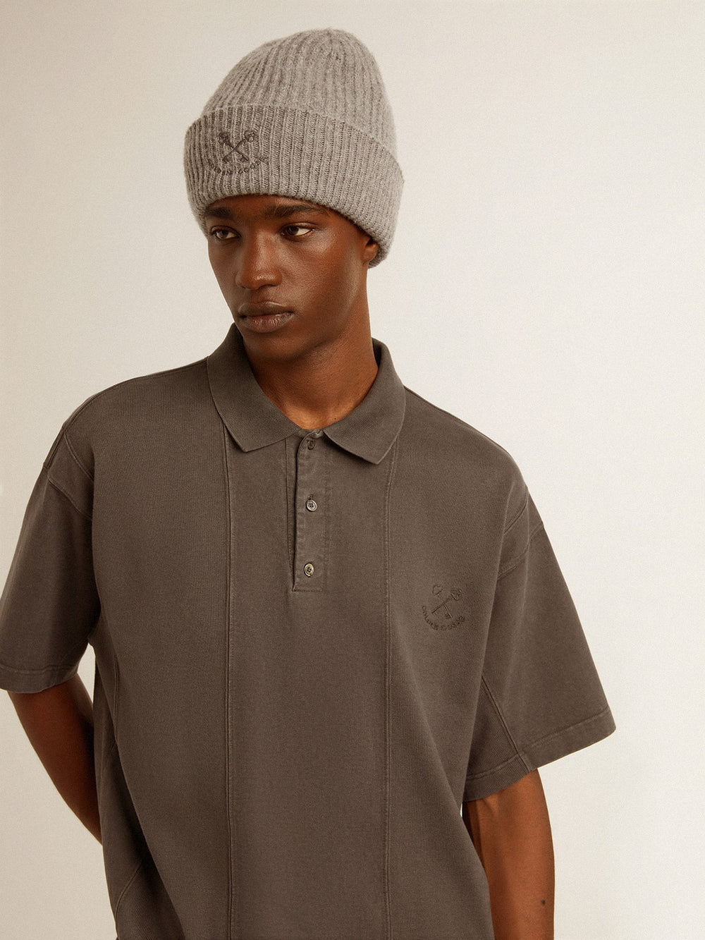 Golden Goose Men's cotton polo shirt in anthracite gray with embroidery