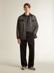 Golden Goose Men's T-shirt in anthracite-colored cotton with print on the chest