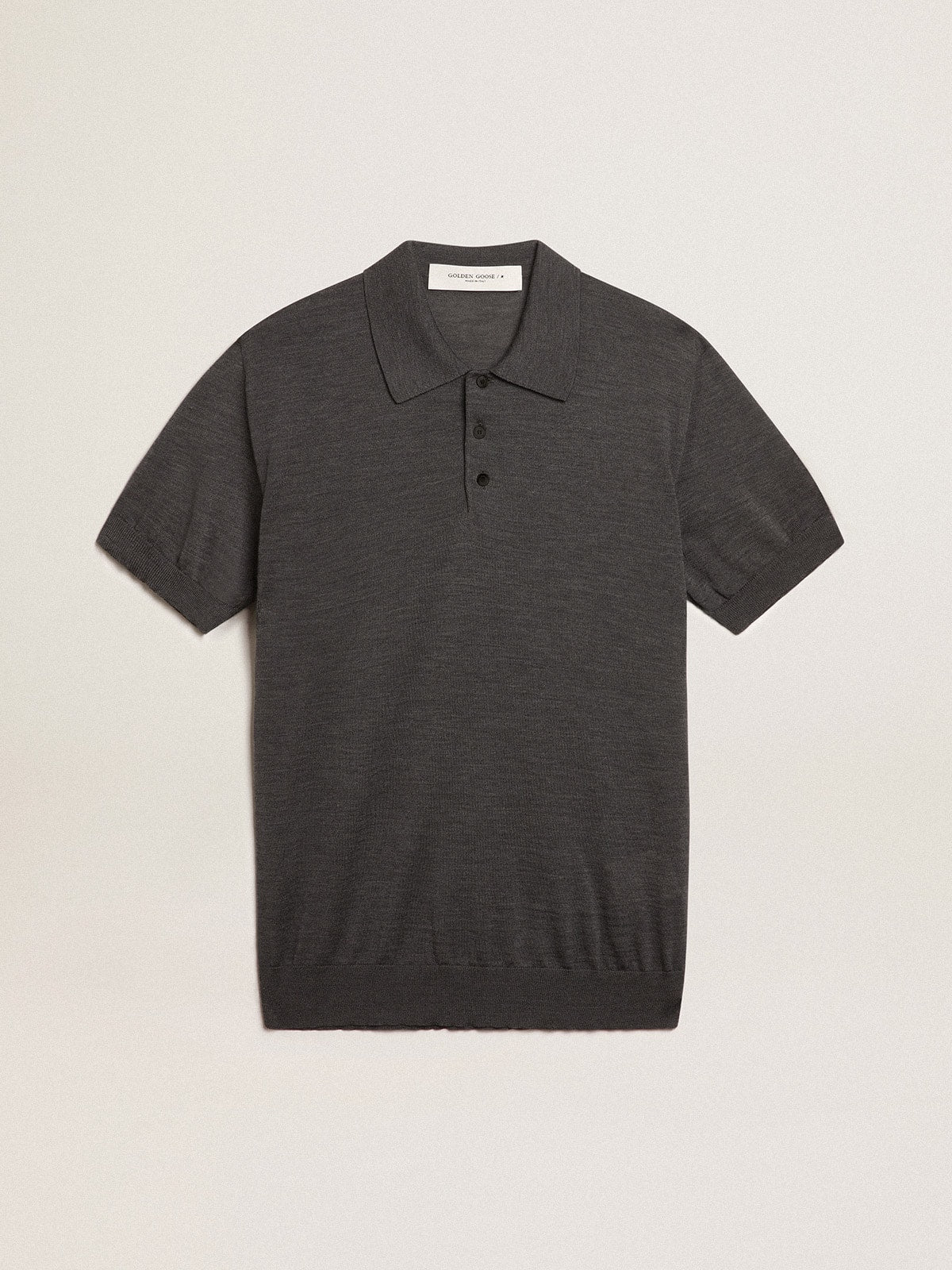 Golden Goose Men’s short-sleeved polo shirt in gray merino wool