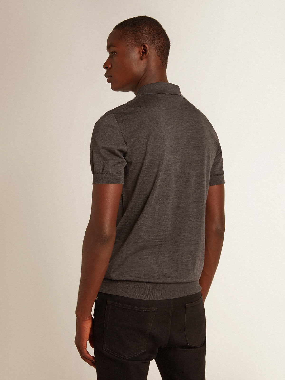 Golden Goose Men’s short-sleeved polo shirt in gray merino wool
