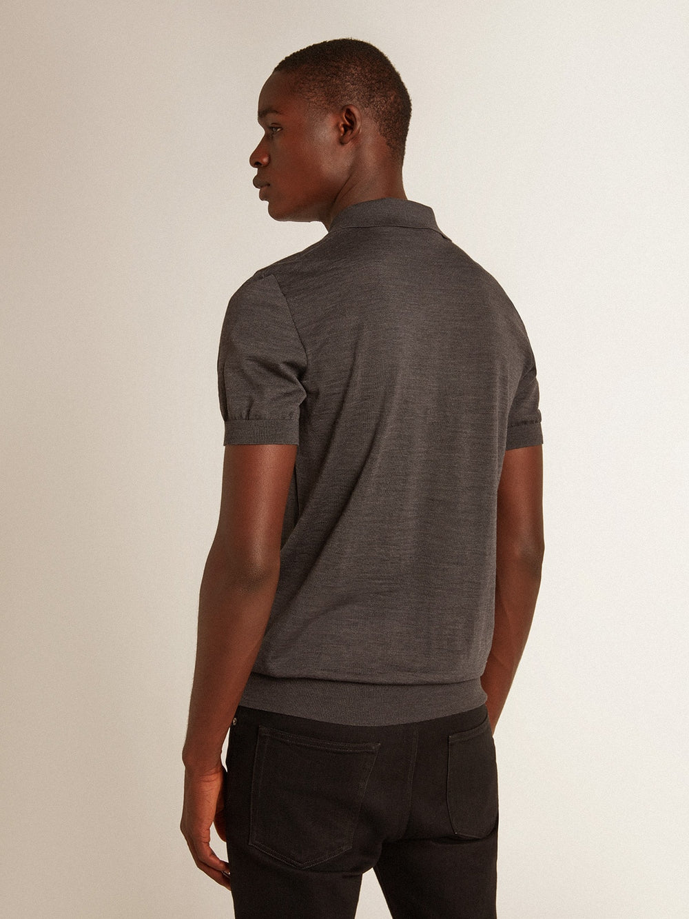 Golden Goose Men’s short-sleeved polo shirt in gray merino wool