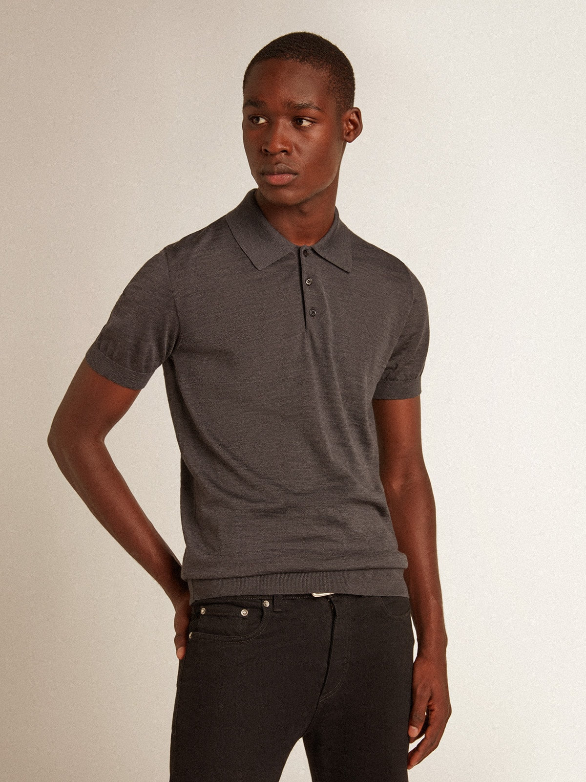 Golden Goose Men’s short-sleeved polo shirt in gray merino wool