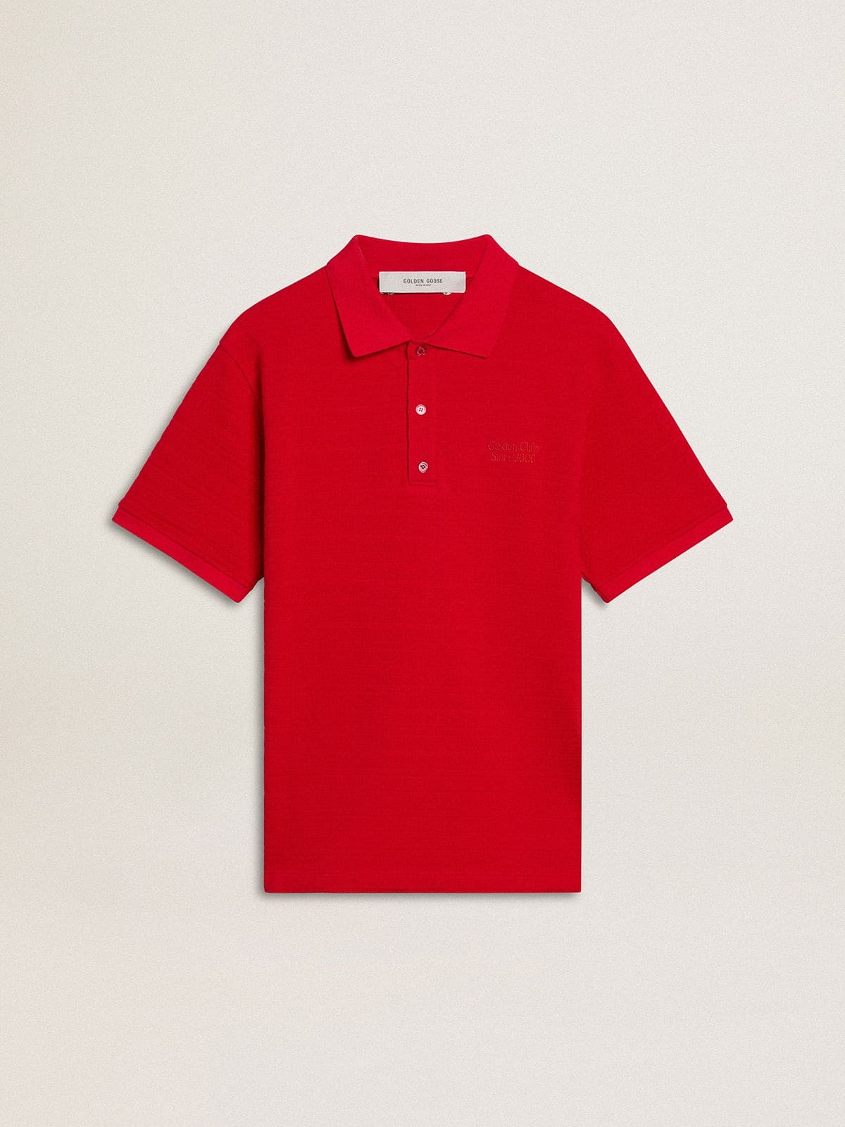 Golden Goose Men's polo shirt in red cotton piquet