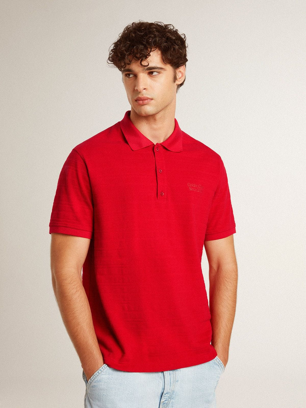 Golden Goose Men's polo shirt in red cotton piquet