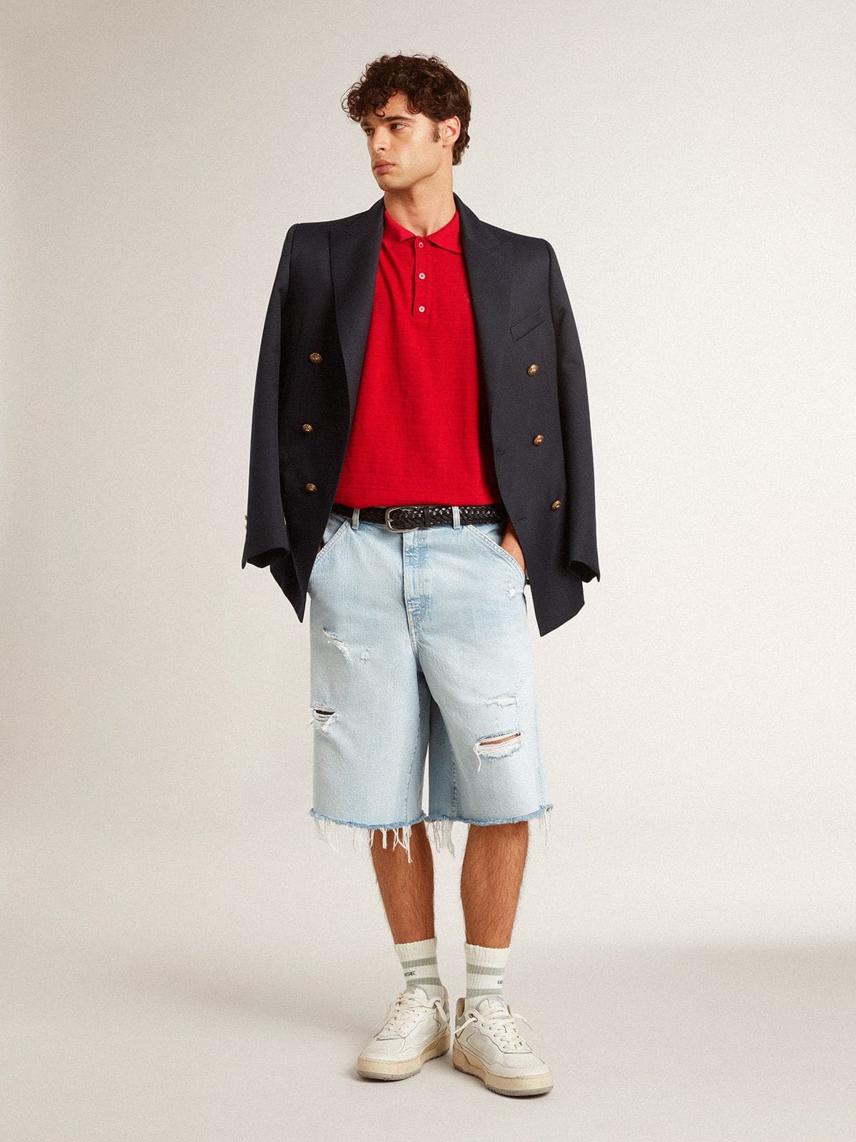 Golden Goose Men's polo shirt in red cotton piquet