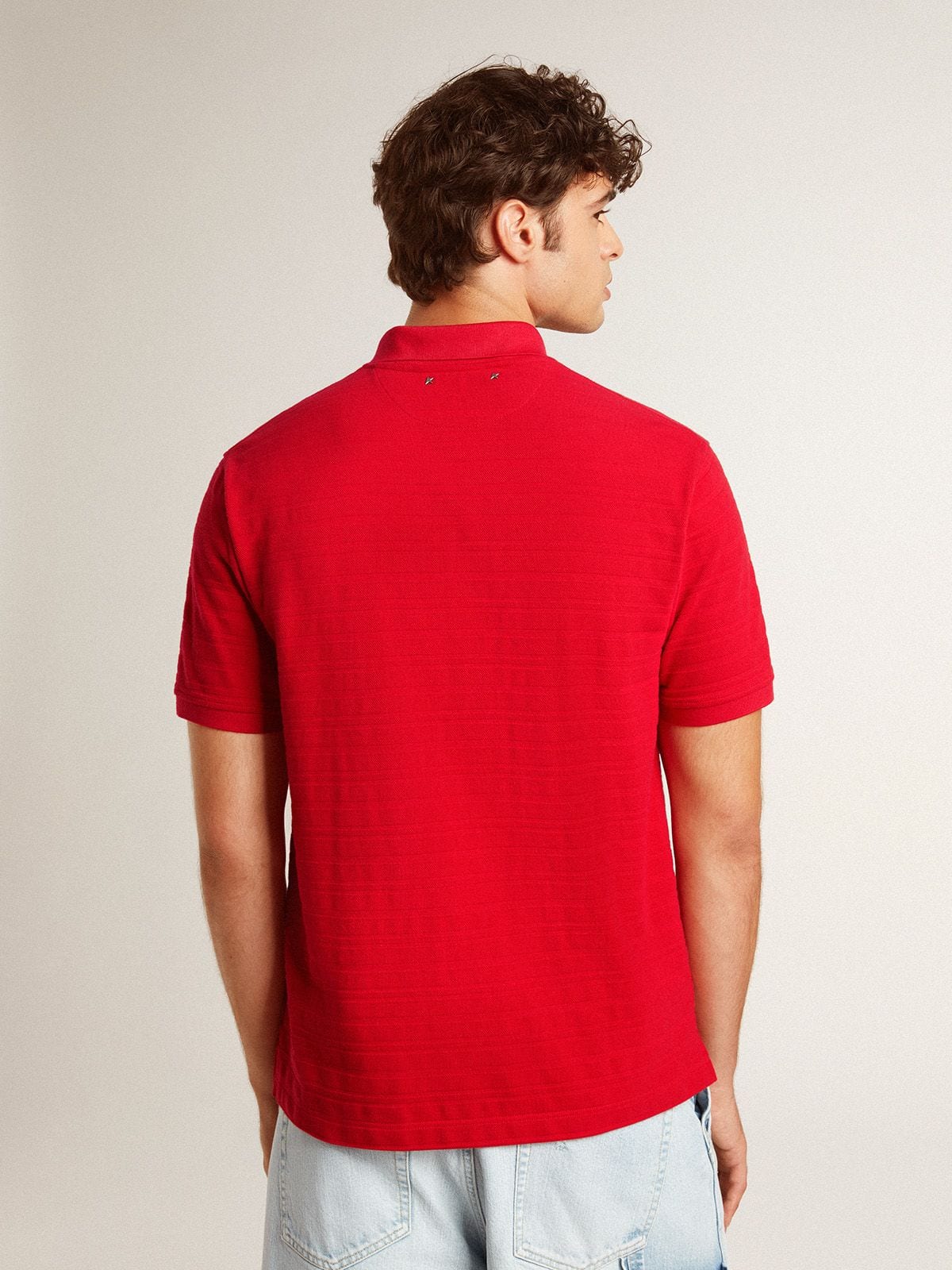Golden Goose Men's polo shirt in red cotton piquet