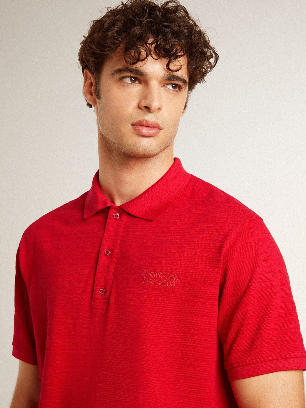 Golden Goose Men's polo shirt in red cotton piquet