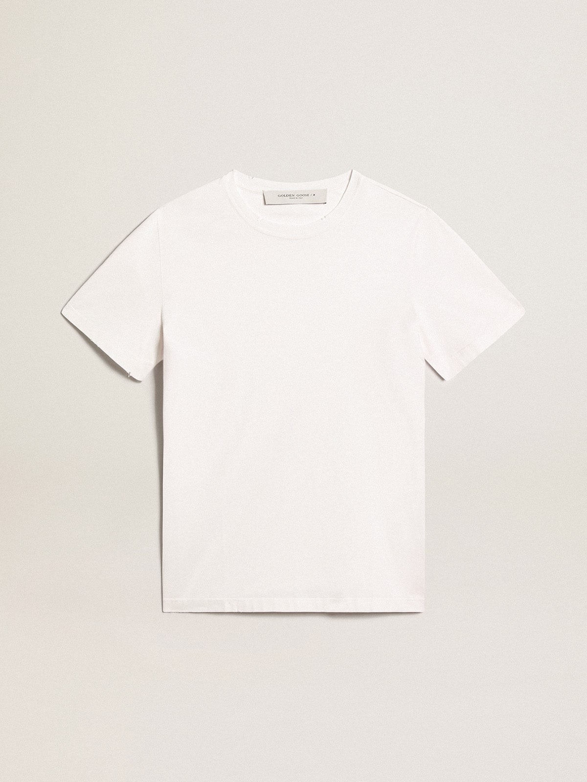 Golden Goose Men's white T-shirt with distressed treatment