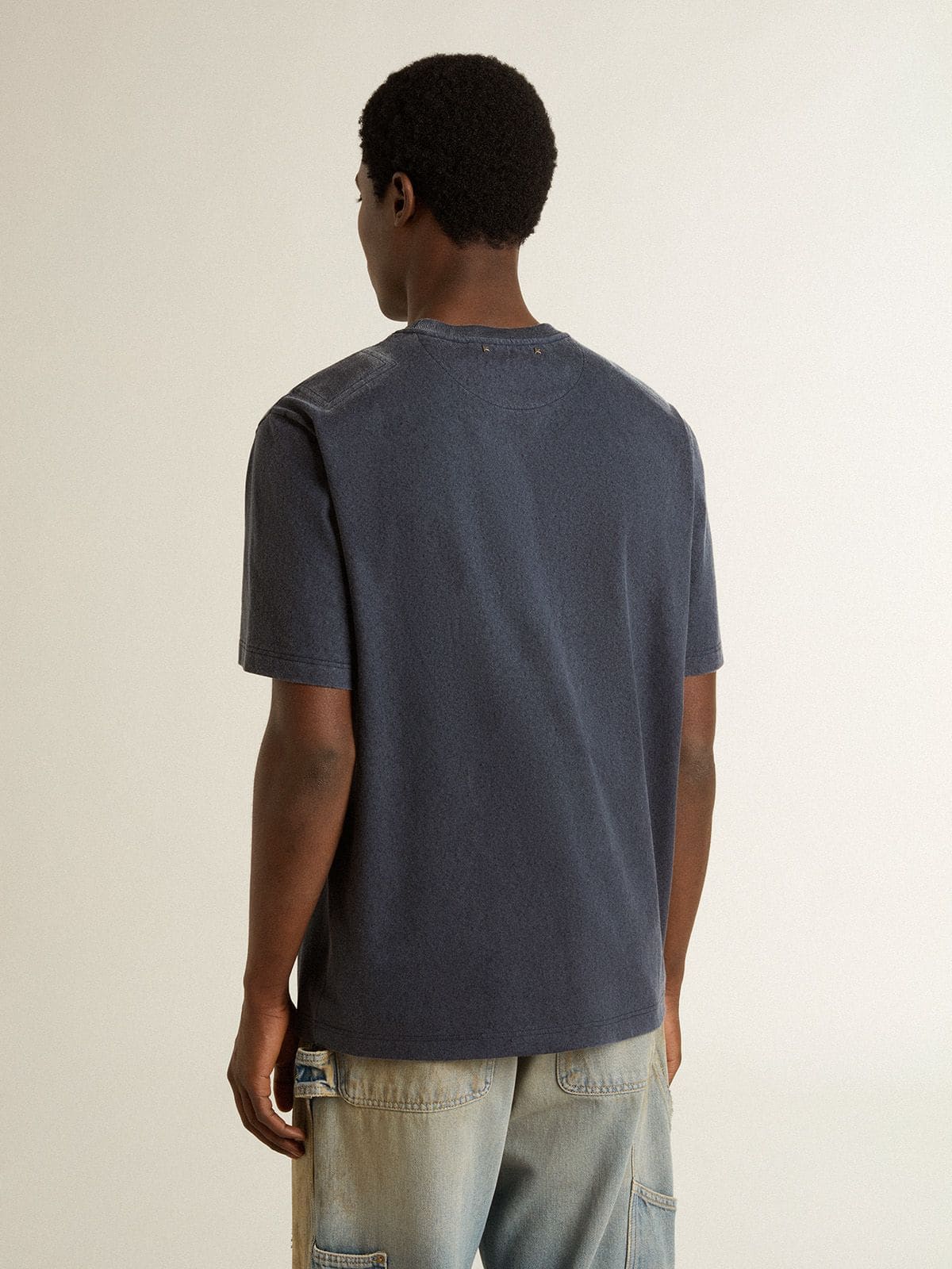 Golden Goose Men's blue T-shirt with white print