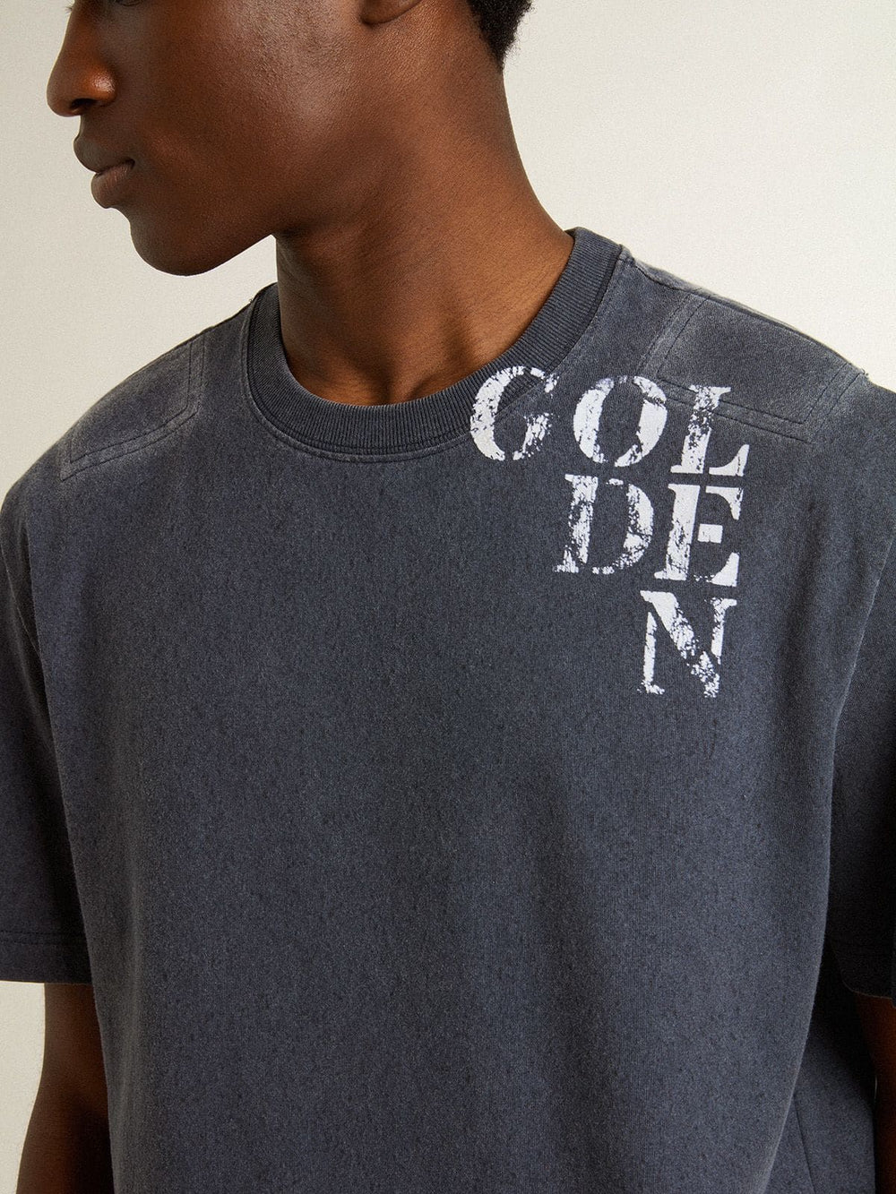 Golden Goose Men's blue T-shirt with white print