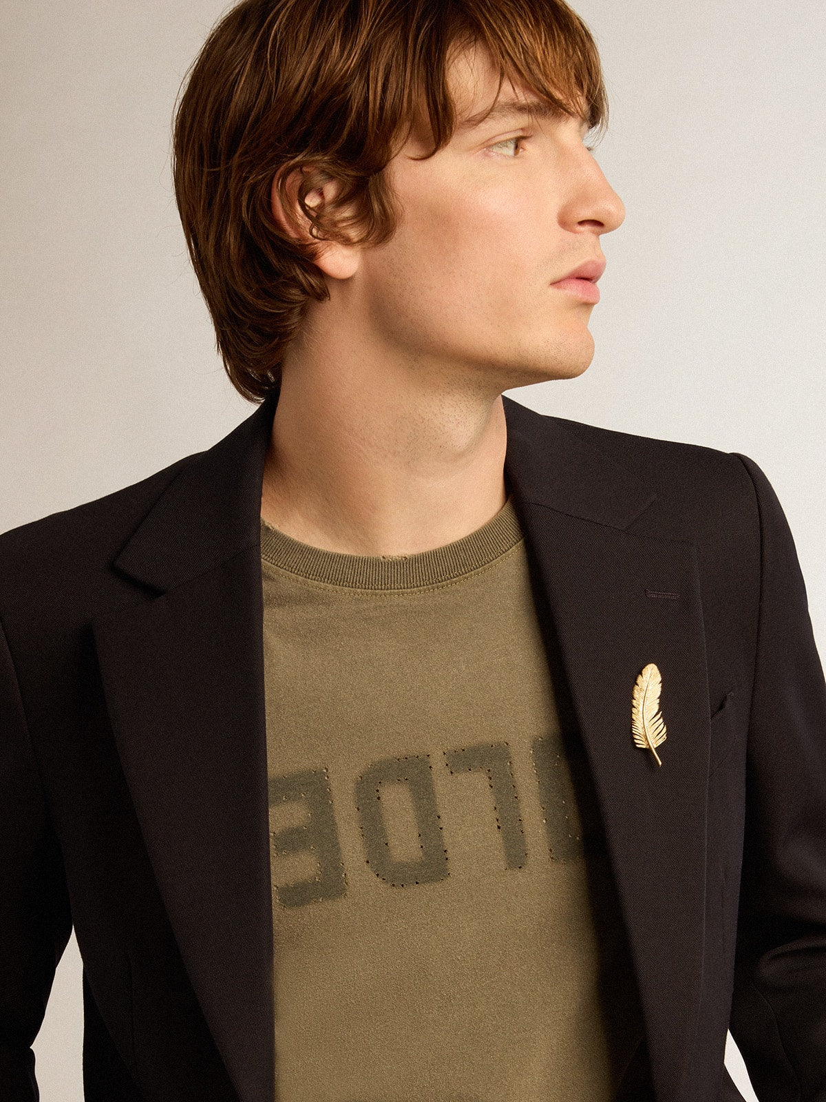 Golden Goose Men's olive green T-shirt with Golden lettering