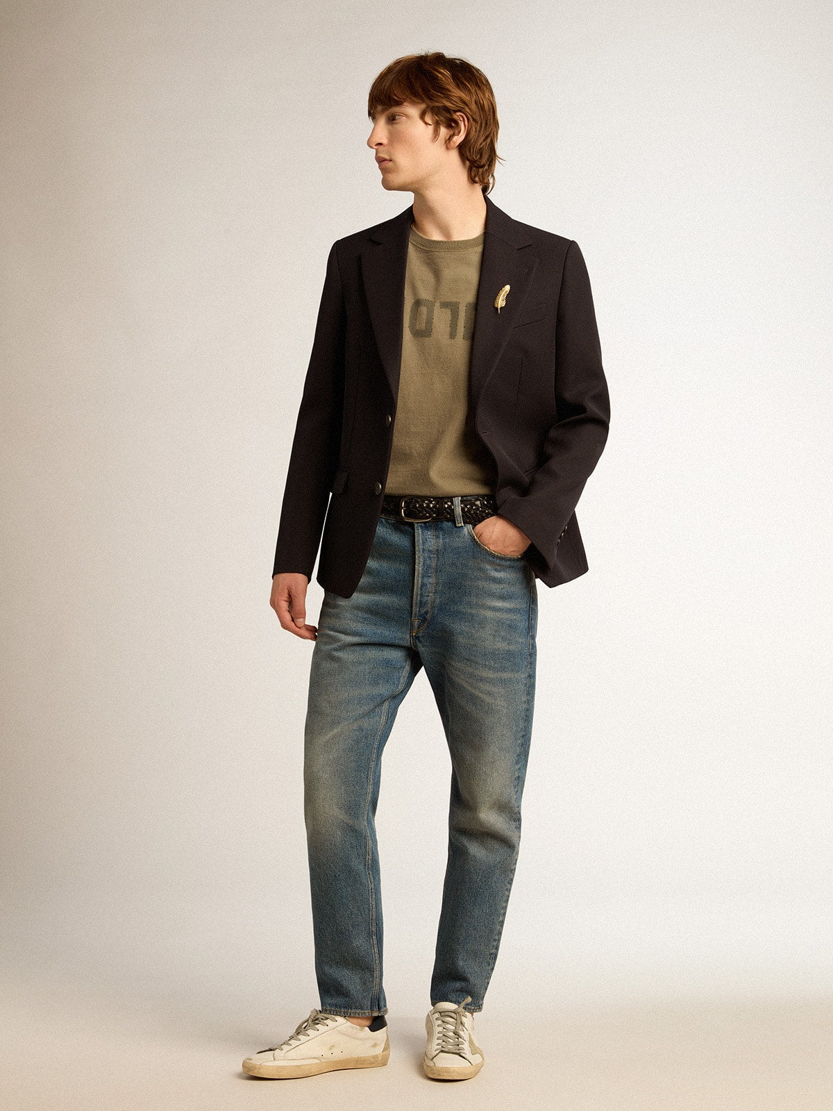 Golden Goose Men's olive green T-shirt with Golden lettering