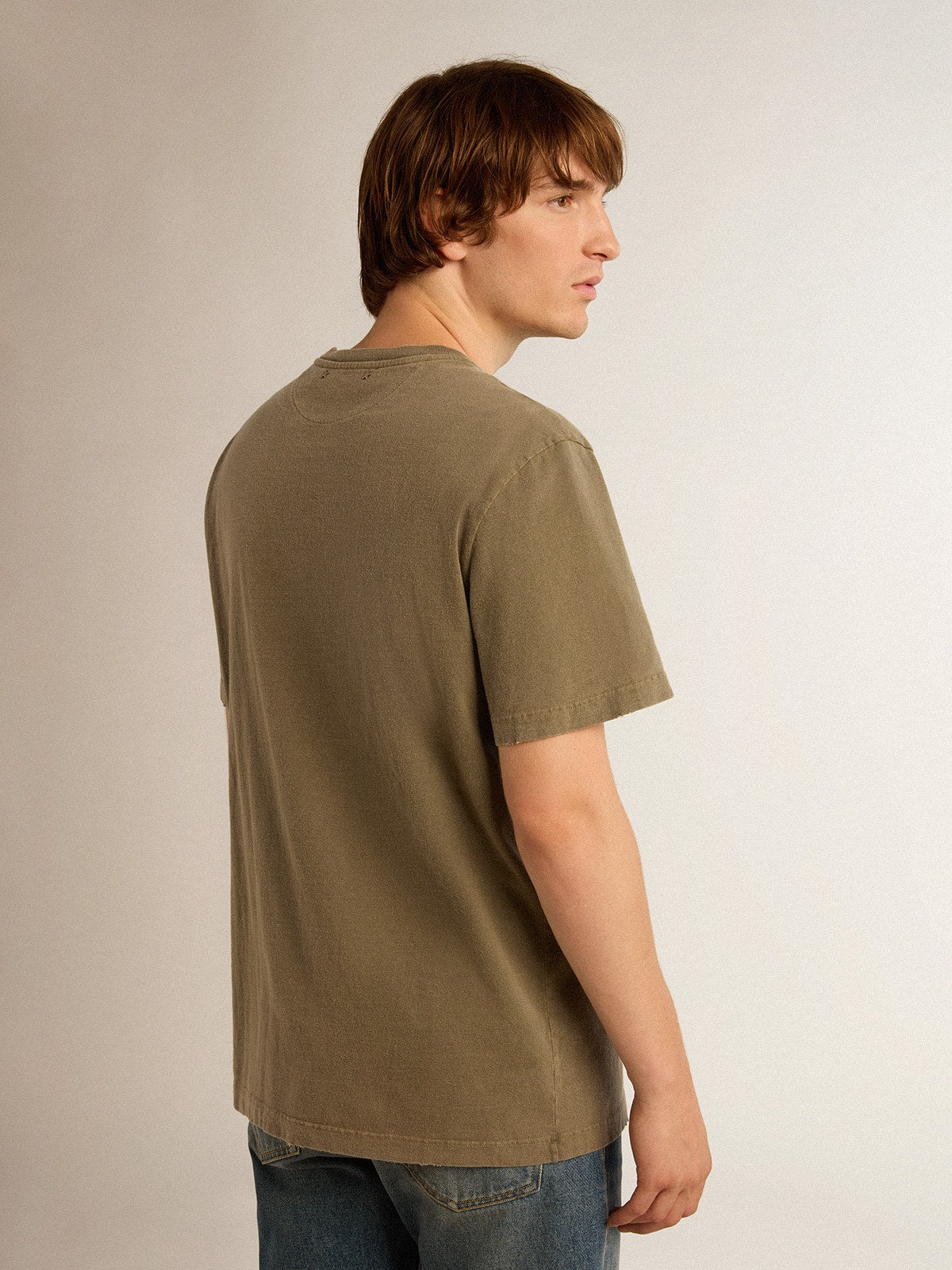 Golden Goose Men's olive green T-shirt with Golden lettering