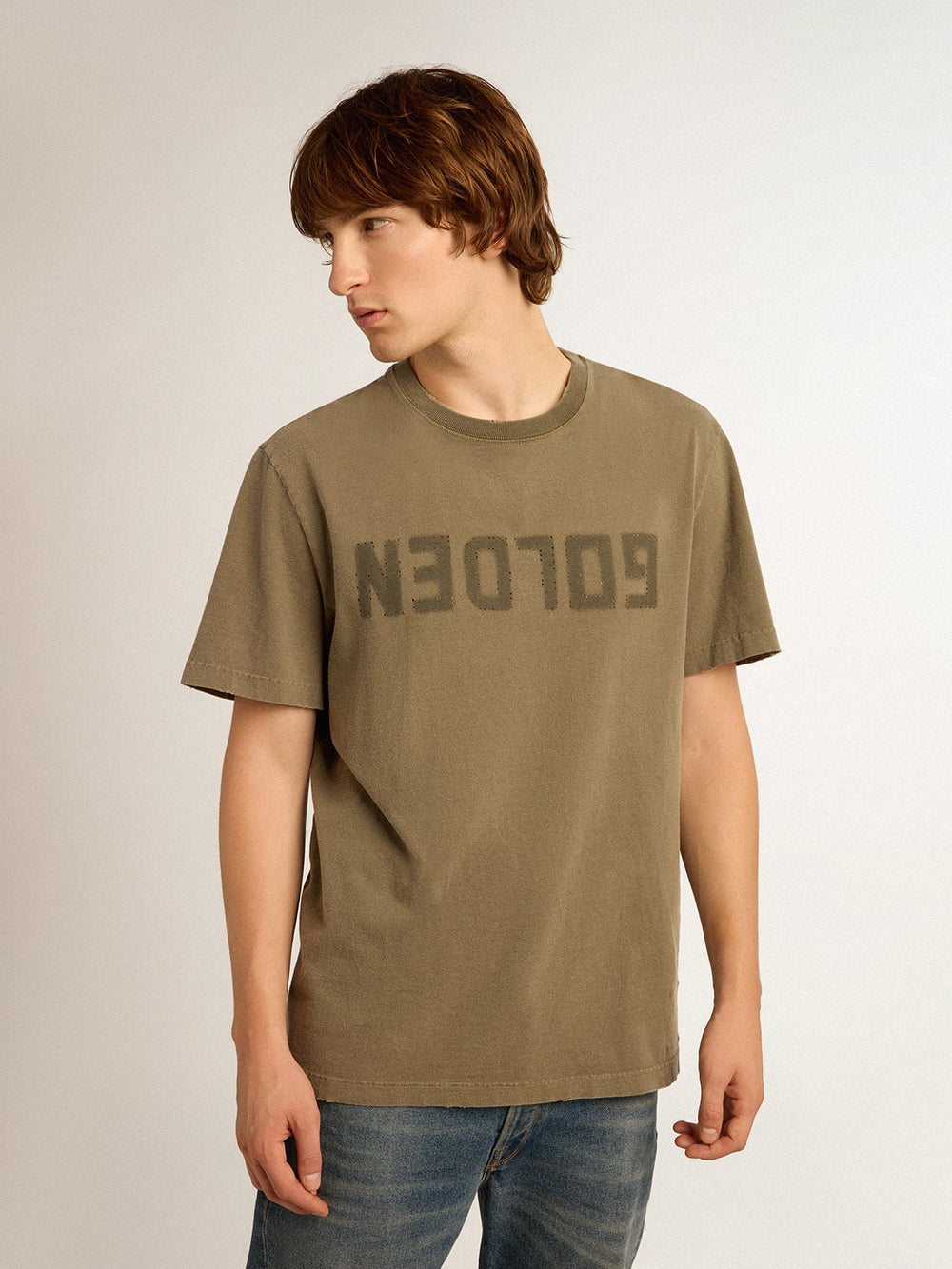 Golden Goose Men's olive green T-shirt with Golden lettering