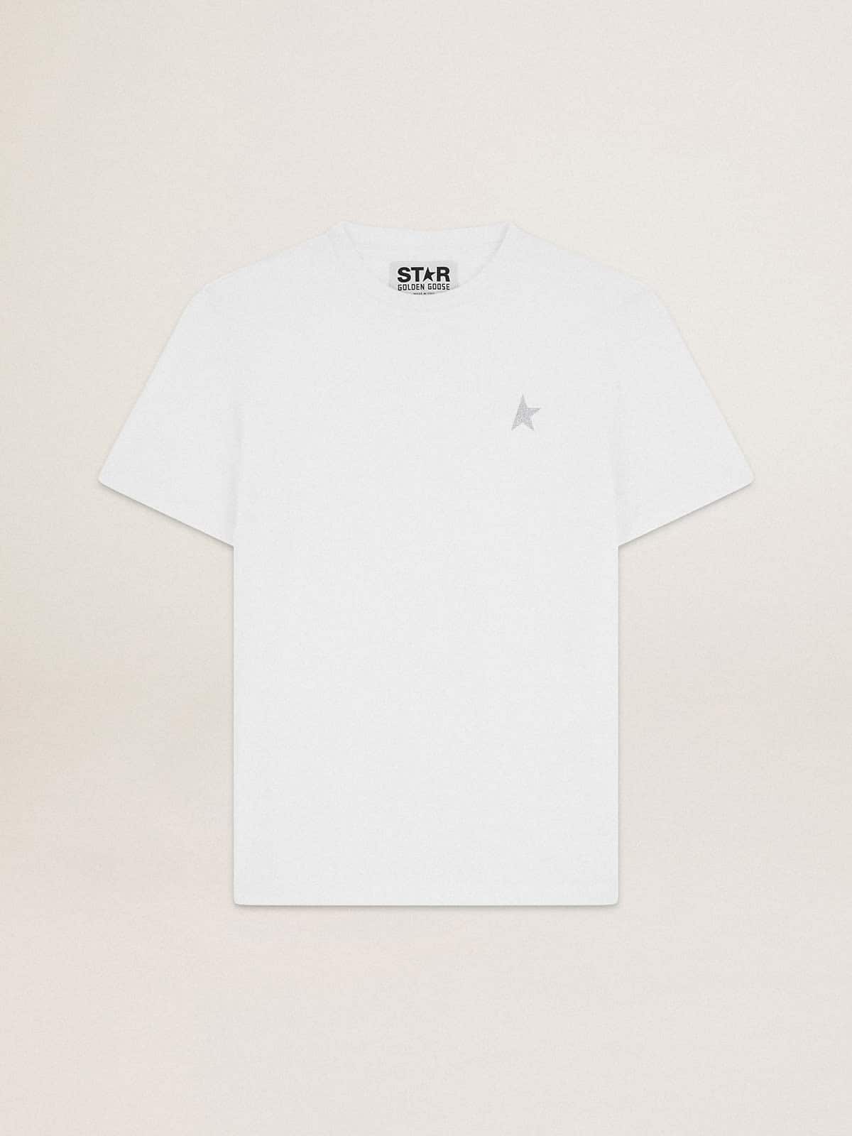 Golden Goose Men's white T-shirt with silver glitter star on the front