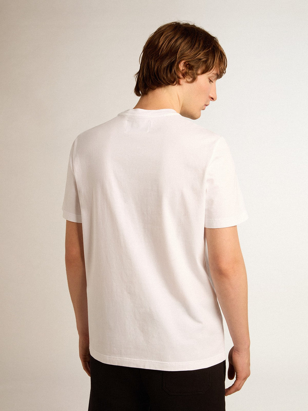 Golden Goose Men's white T-shirt with silver glitter star on the front