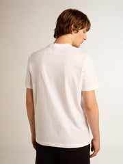 Golden Goose Men's white T-shirt with silver glitter star on the front