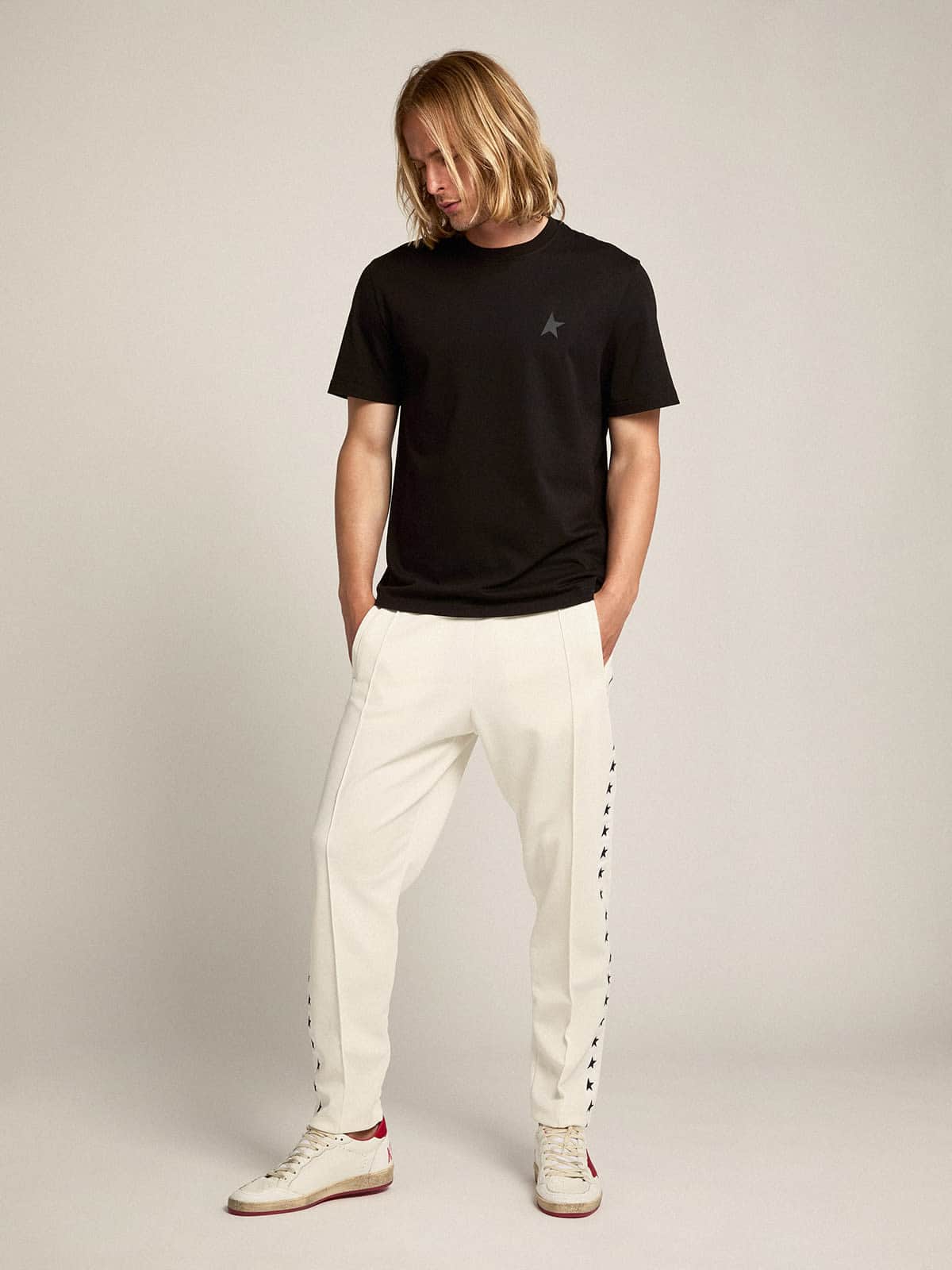 Golden Goose Black Star Collection T-shirt with tone-on-tone star on the front