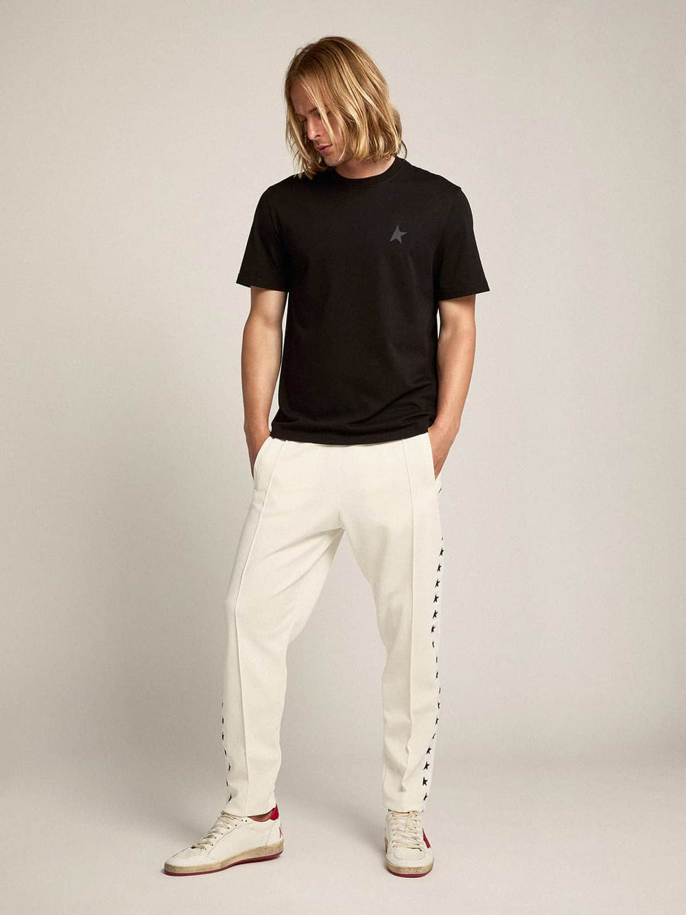 Golden Goose Black Star Collection T-shirt with tone-on-tone star on the front
