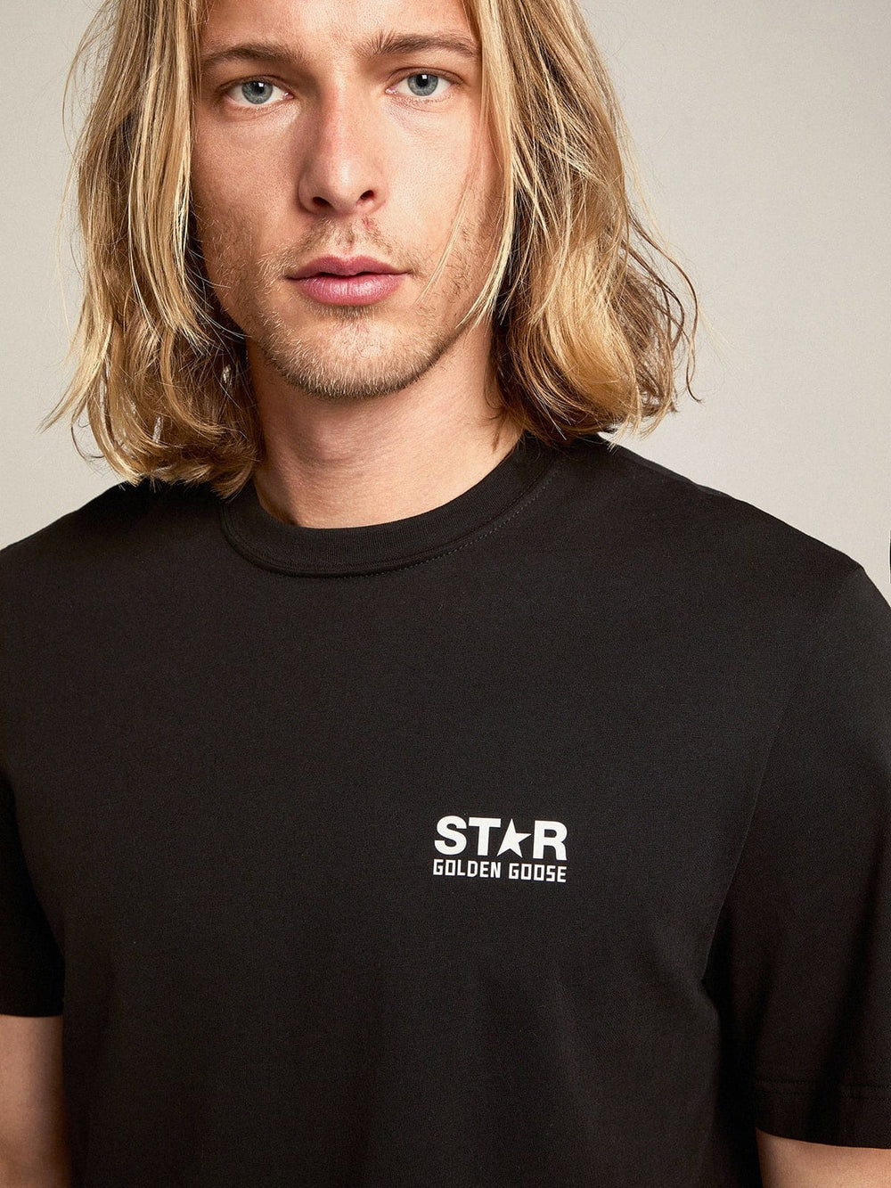 Golden Goose Men's black T-shirt with contrasting white logo and star
