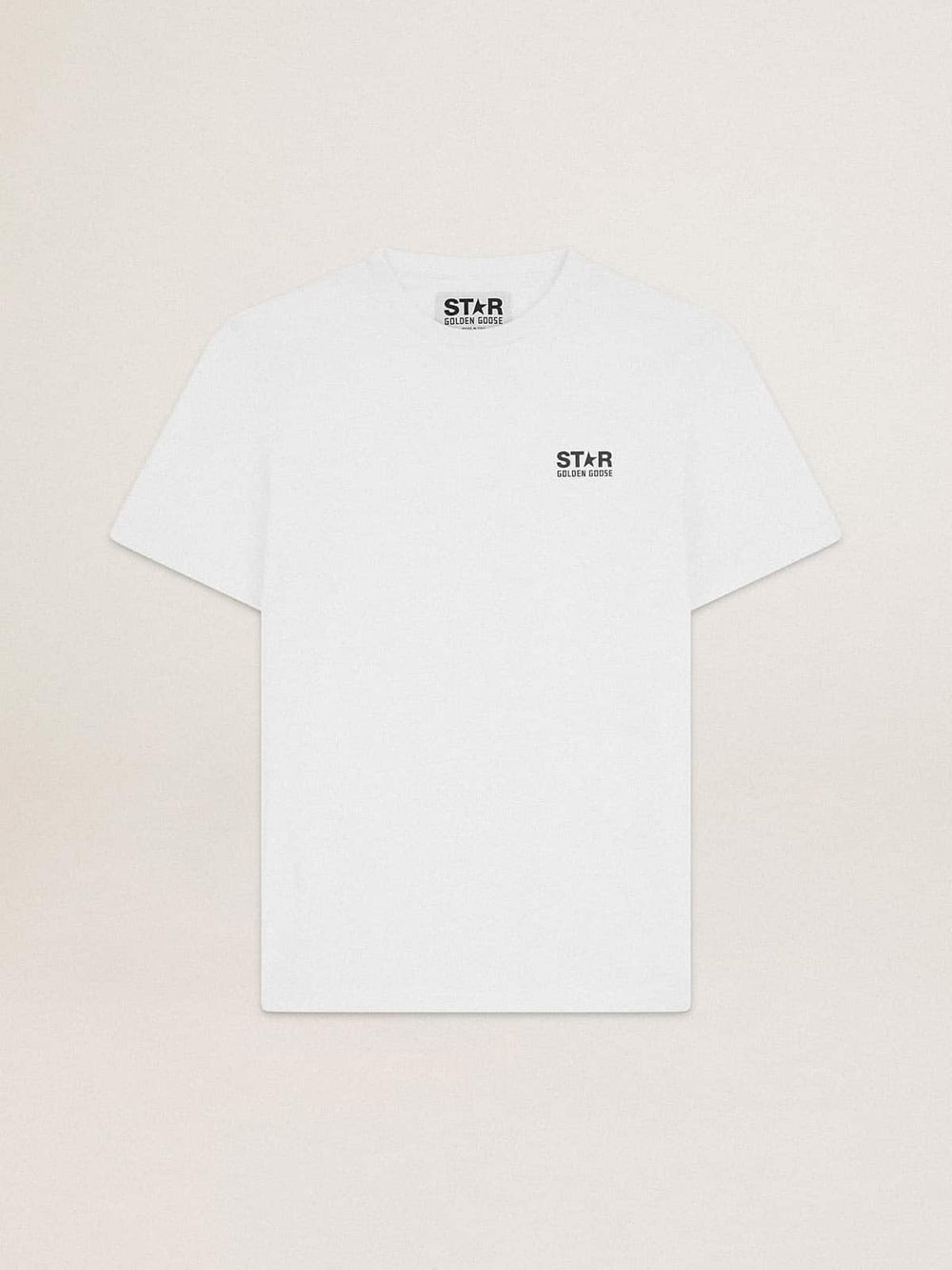 Golden Goose White Star Collection T-shirt with contrasting black logo and star