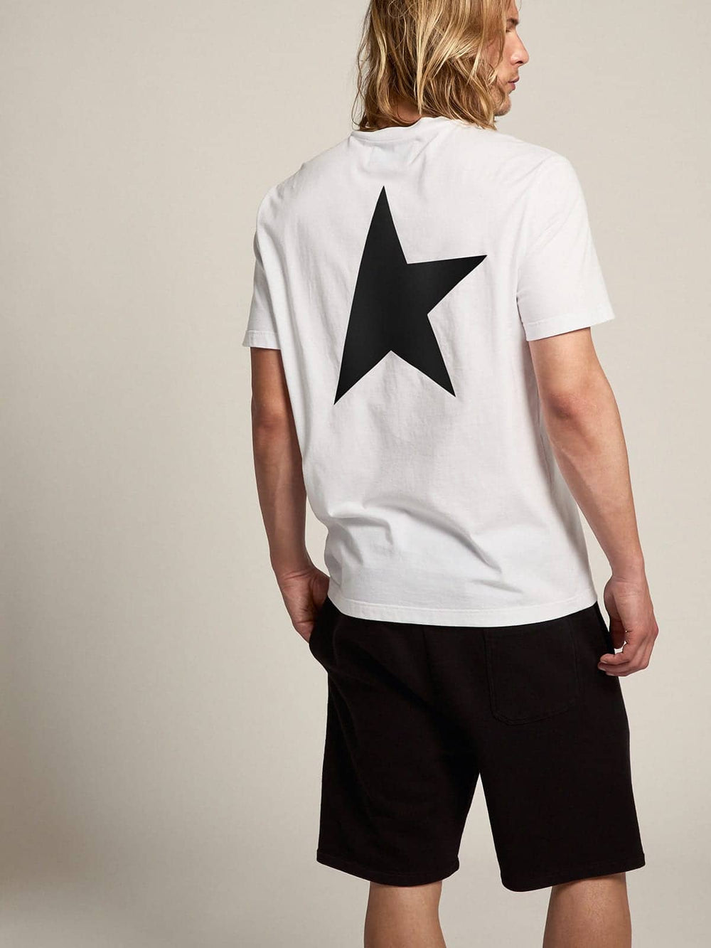 Golden Goose White Star Collection T-shirt with contrasting black logo and star
