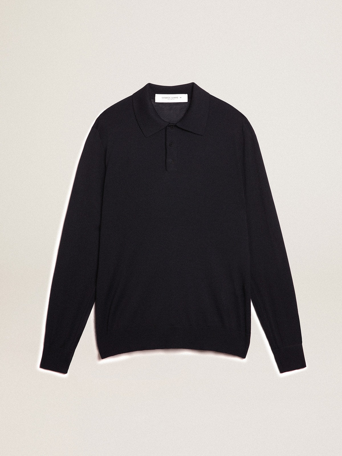 Golden Goose Men’s long-sleeved polo shirt in navy-blue merino wool