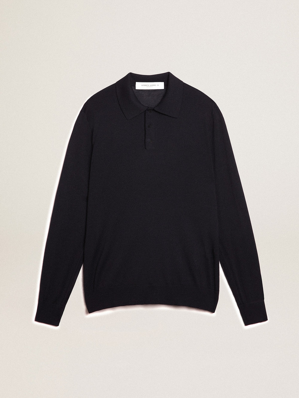 Golden Goose Men’s long-sleeved polo shirt in navy-blue merino wool