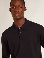 Golden Goose Men’s long-sleeved polo shirt in navy-blue merino wool