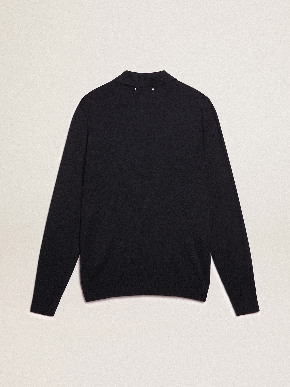 Golden Goose Men’s long-sleeved polo shirt in navy-blue merino wool