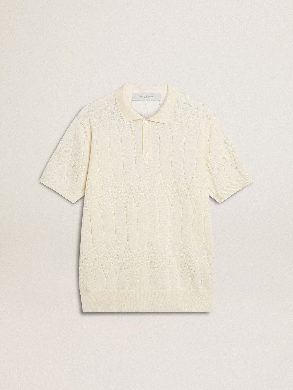 Golden Goose Men's white jacquard knit polo shirt