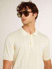 Golden Goose Men's white jacquard knit polo shirt