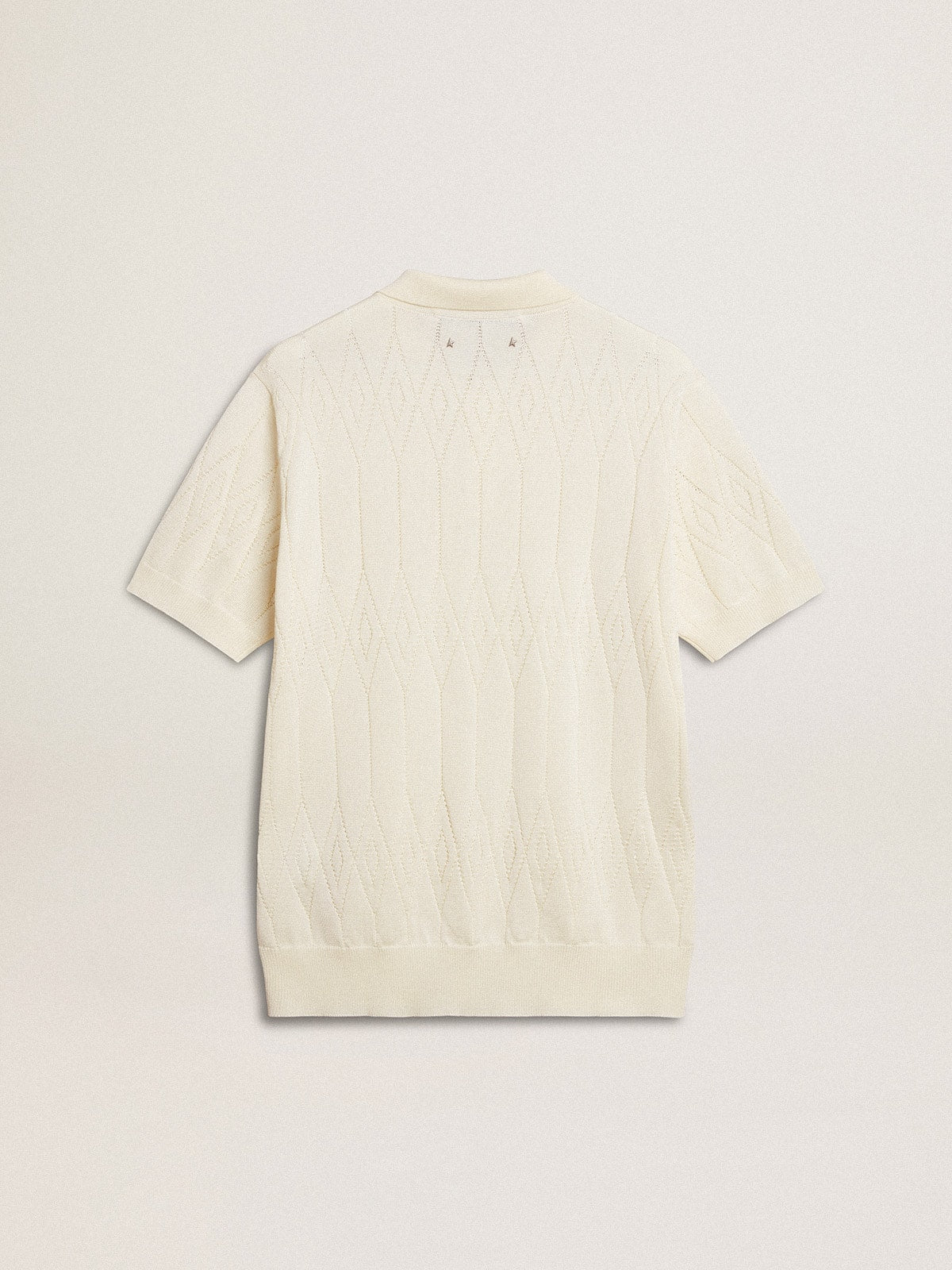 Golden Goose Men's white jacquard knit polo shirt