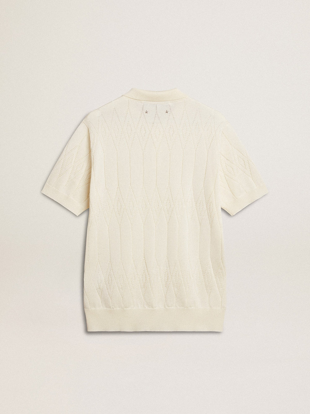 Golden Goose Men's white jacquard knit polo shirt