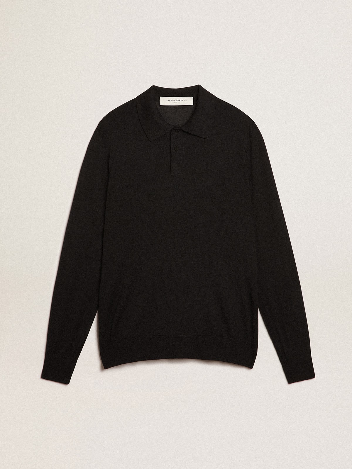 Golden Goose Men’s long-sleeved polo shirt in black merino wool