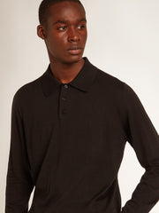 Golden Goose Men’s long-sleeved polo shirt in black merino wool