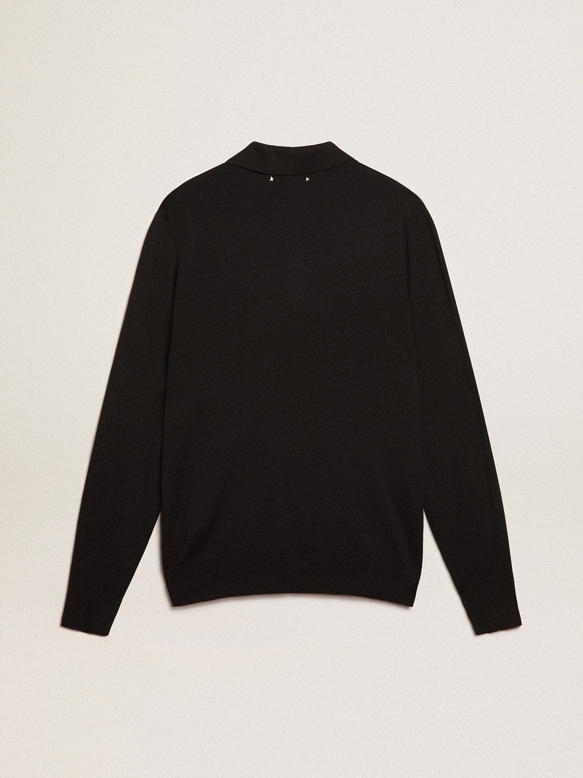 Golden Goose Men’s long-sleeved polo shirt in black merino wool