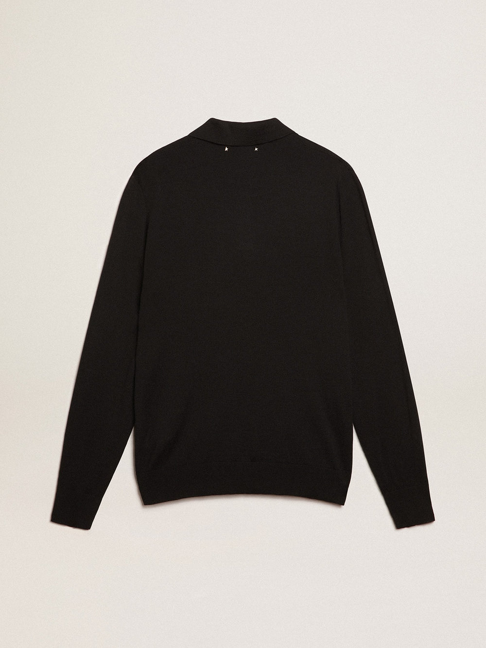 Golden Goose Men’s long-sleeved polo shirt in black merino wool