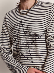 Golden Goose Men's T-shirt with white and blue stripes and embroidery on the front