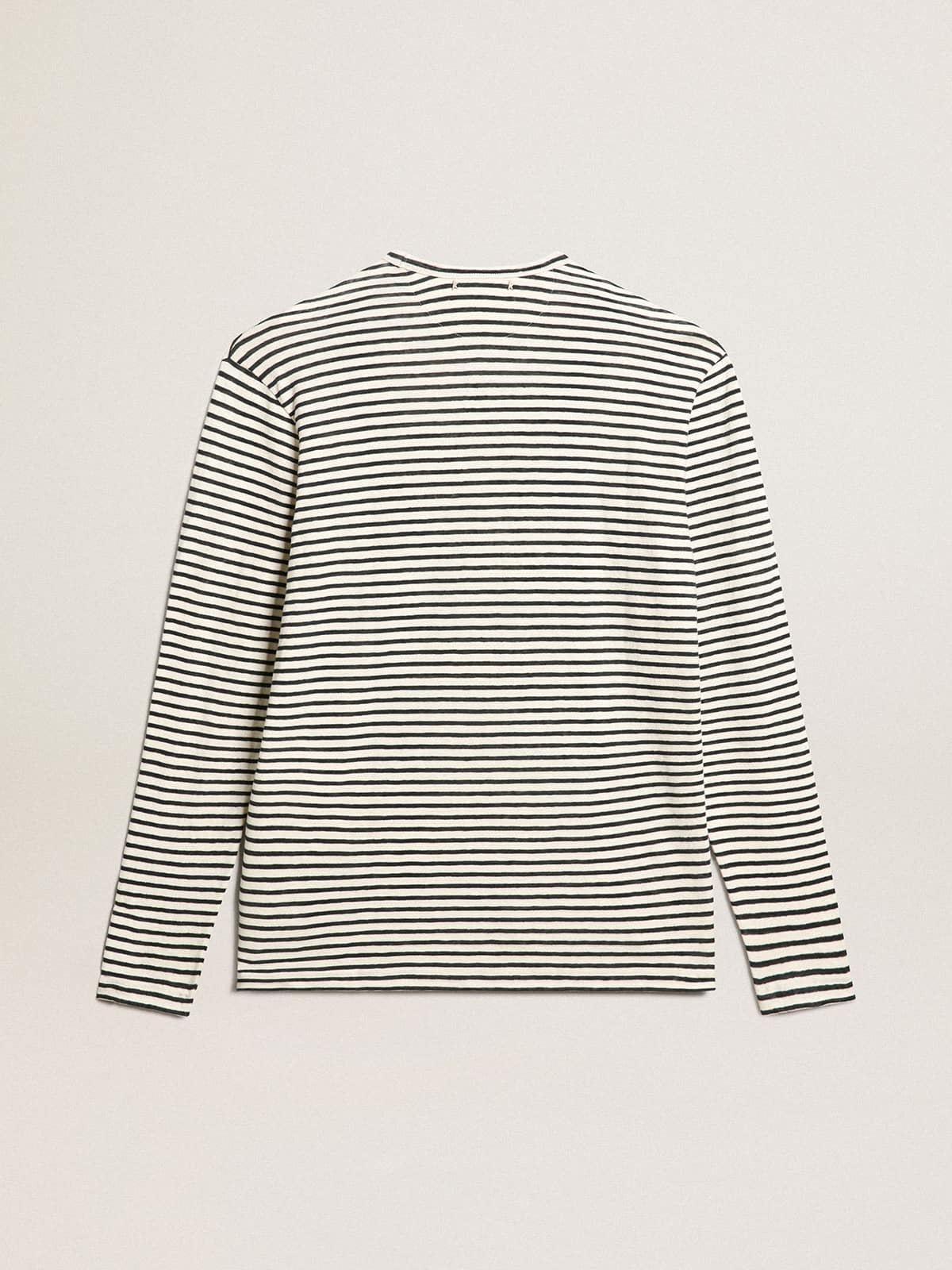 Golden Goose Men's T-shirt with white and blue stripes and embroidery on the front