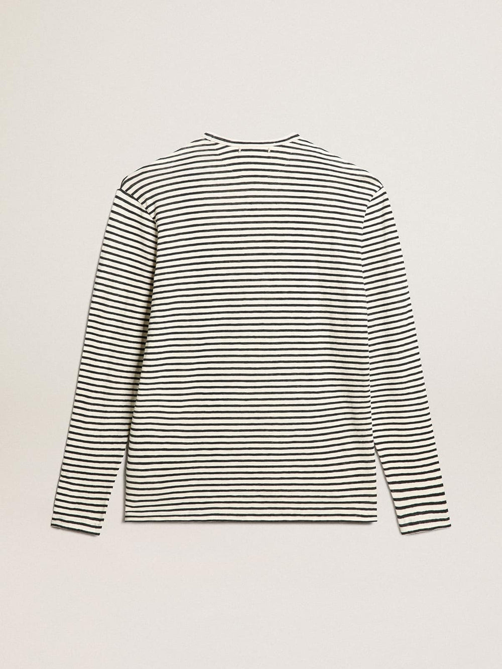 Golden Goose Men's T-shirt with white and blue stripes and embroidery on the front