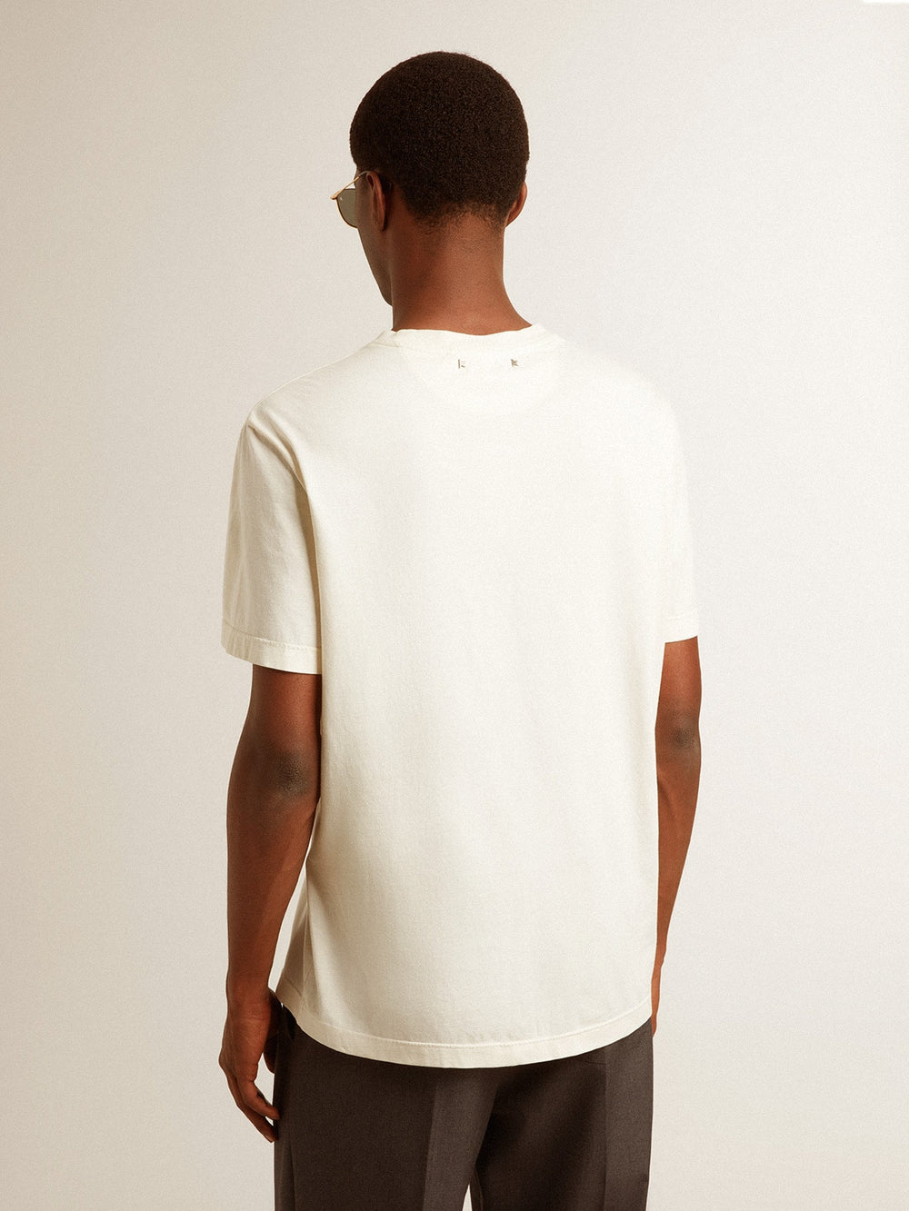 Golden Goose Men's cotton T-shirt in aged white with print on the heart