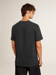 Golden Goose Men’s worn-black cotton T-shirt with print on the front
