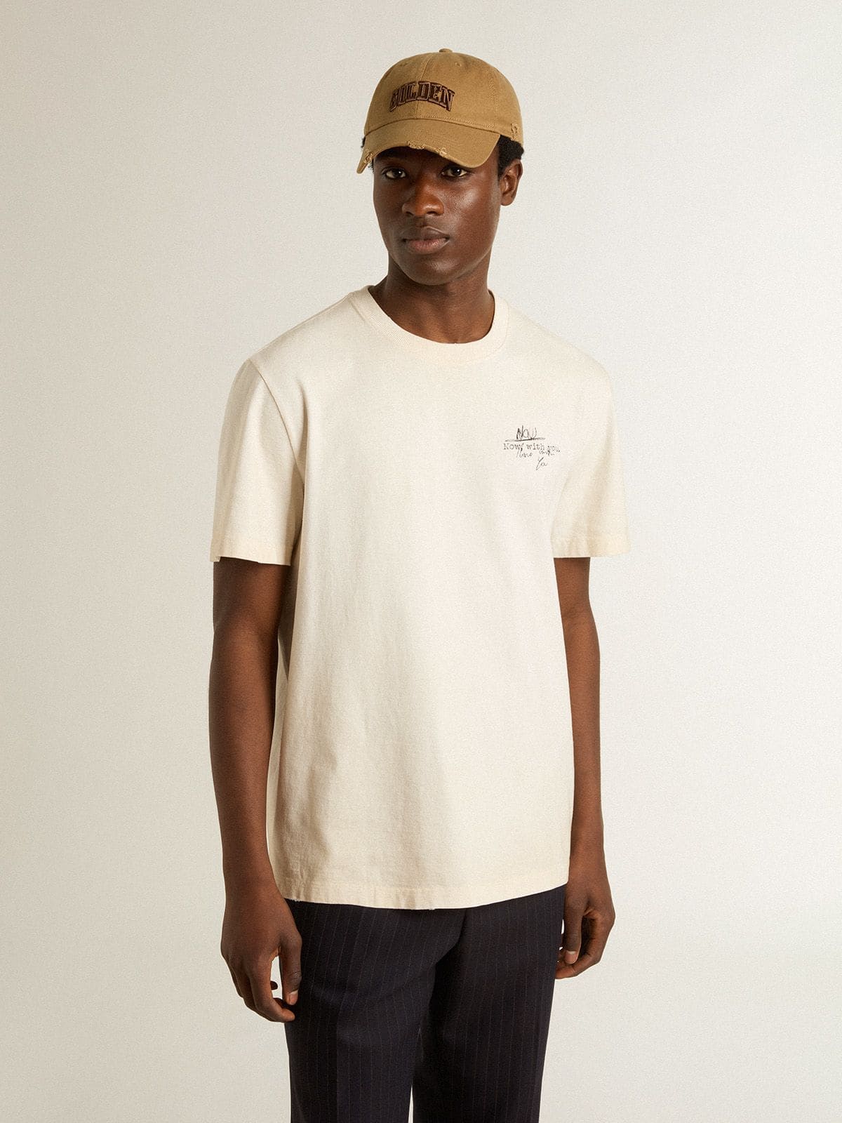 Golden Goose Men's T-shirt with print on the chest and on the back with a lived-in effect