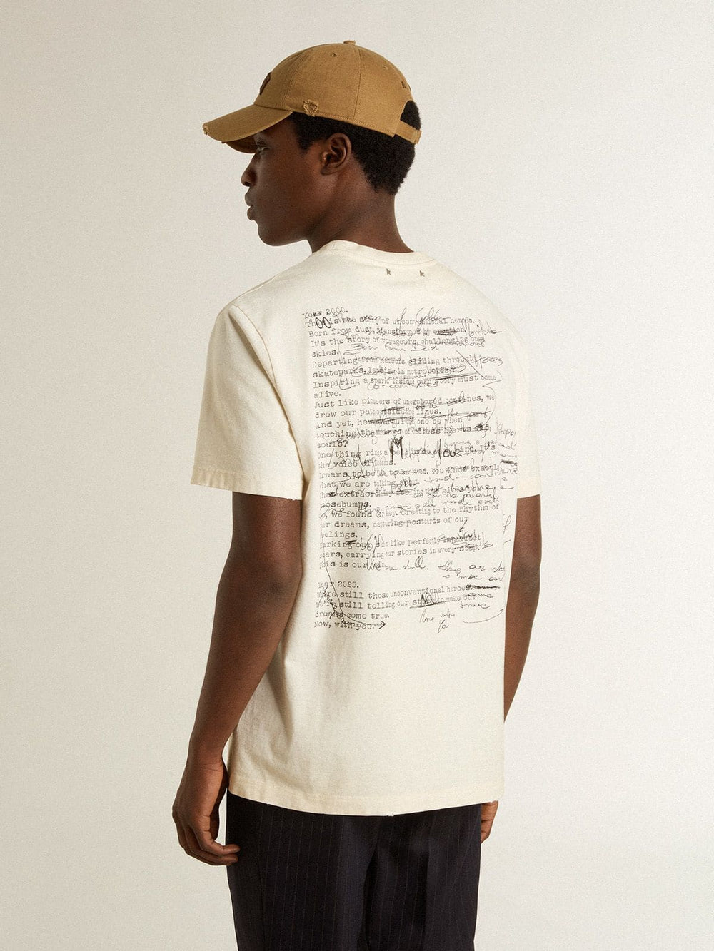 Golden Goose Men's T-shirt with print on the chest and on the back with a lived-in effect