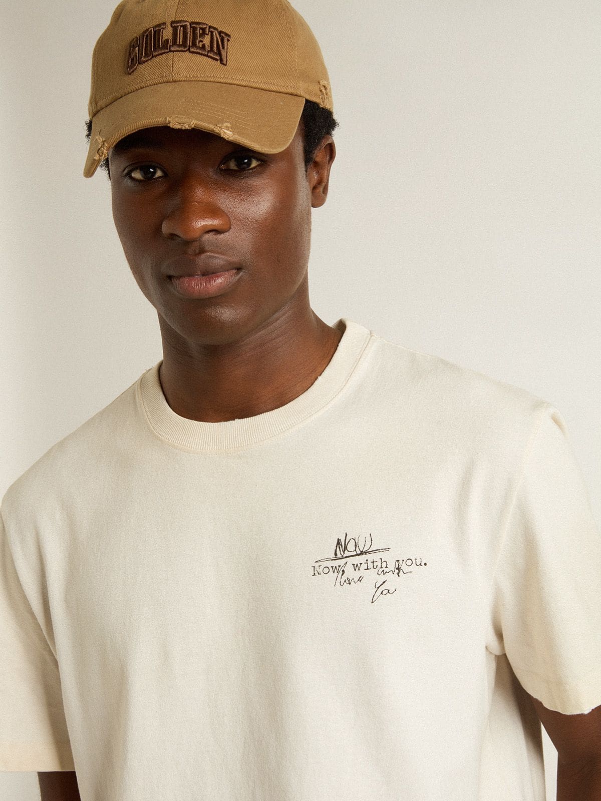 Golden Goose Men's T-shirt with print on the chest and on the back with a lived-in effect