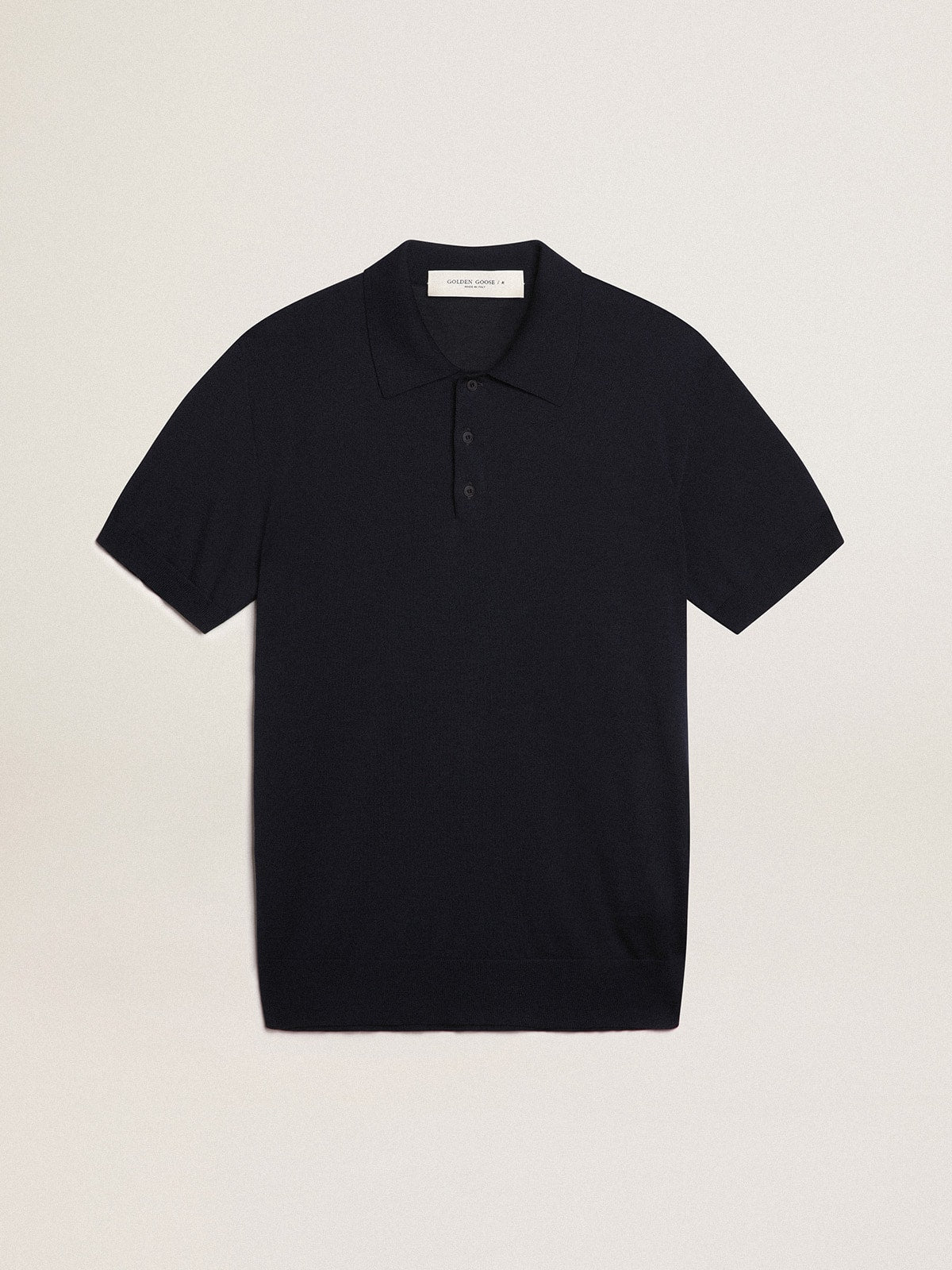 Golden Goose Men’s short-sleeved polo shirt in navy-blue merino wool